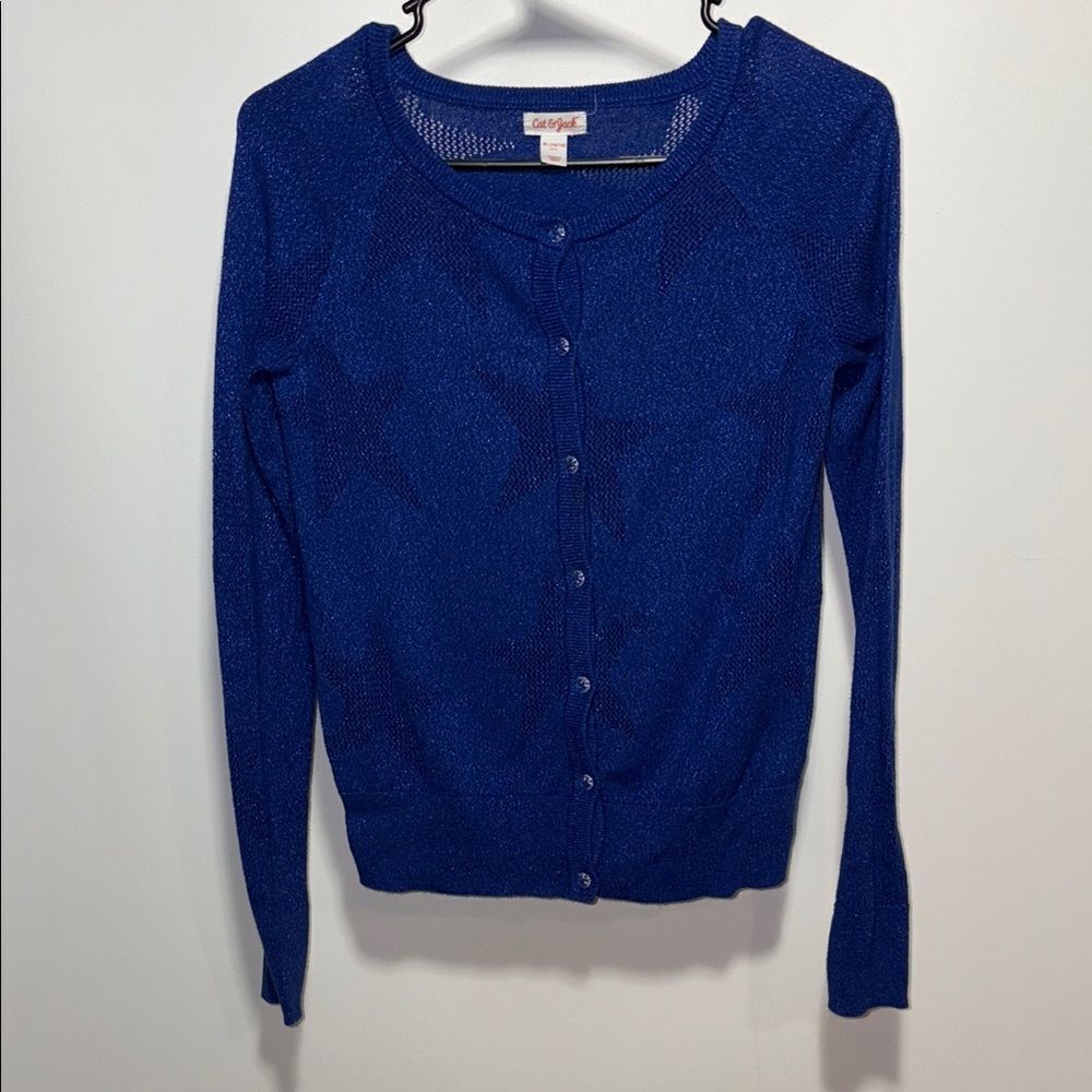 Cat & Jack Blue Knit Cardigan with Crew Neck